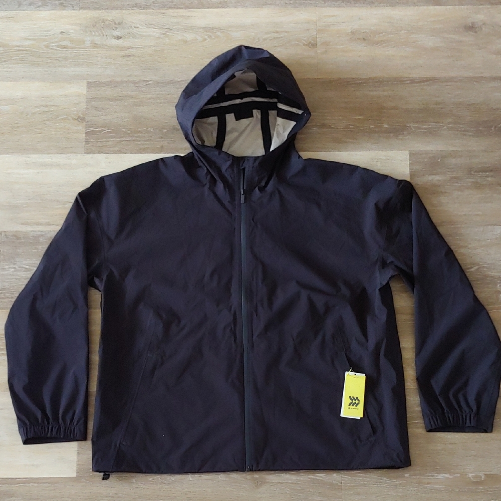 NWT All In Motion Men's Waterproof Rain Shell Jacket Black Size XL